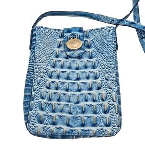 Brahmin Marley Crossbody‎ Bag Light Blue Croc Embossed Leather Phone Wallet